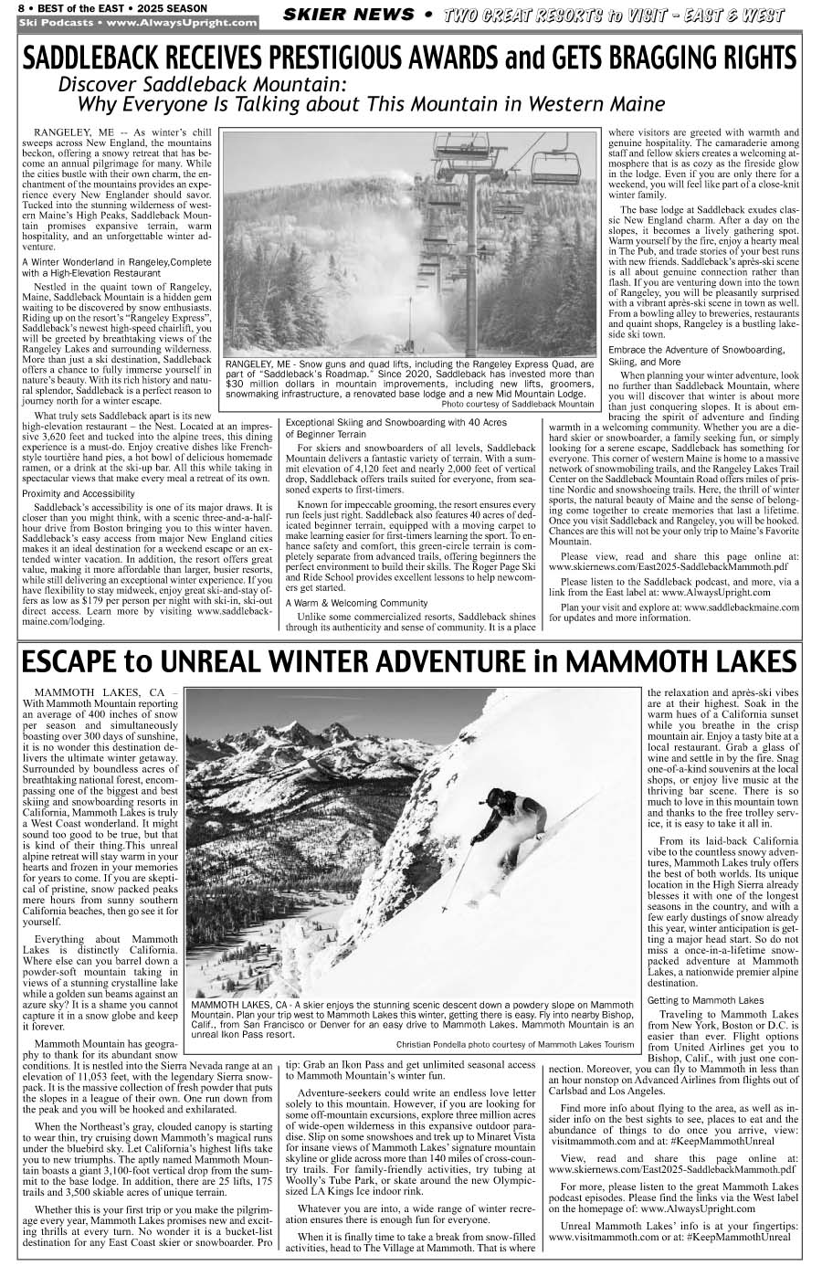 Mammoth and Saddleback Info